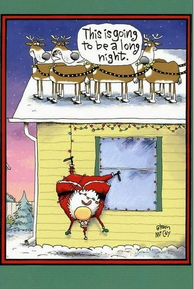 Santa on a long night delivering gifts